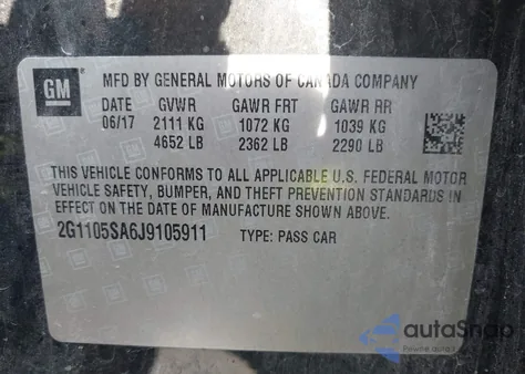 2018 Chevrolet Impala 1Lt from USA, damaged, VIN 2G1105SA6J9105911